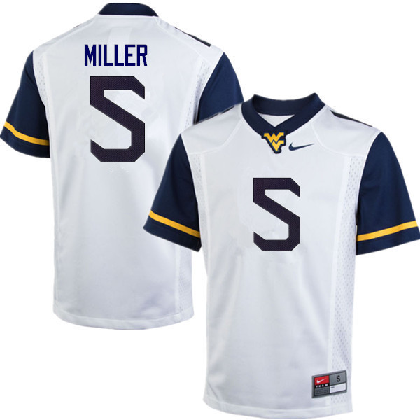 Men #5 Dreshun Miller West Virginia Mountaineers College Football Jerseys Sale-White